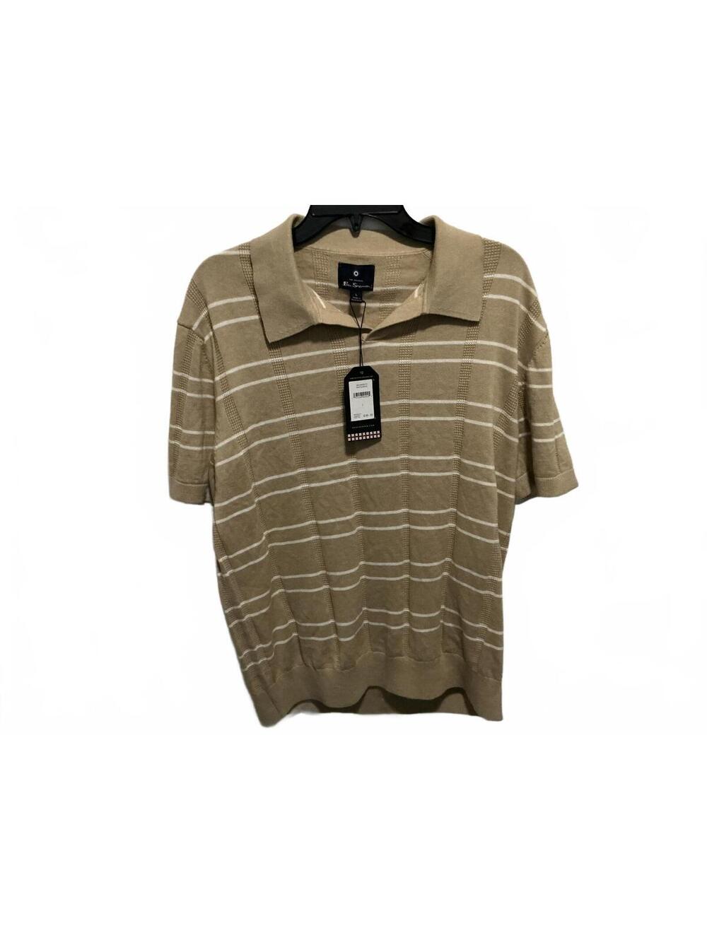 Ben Sherman Beige Striped Short Sleeve Polo Shirt Large $89